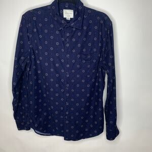 American Eagle Blue Corduroy Shirt Medallions Sz Medium